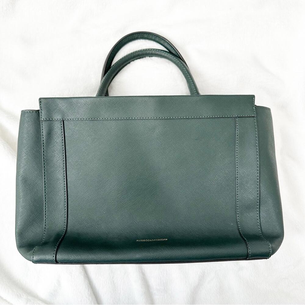 Rebecca Minkoff Monroe hunter green saffiano leather purse tote and strap
